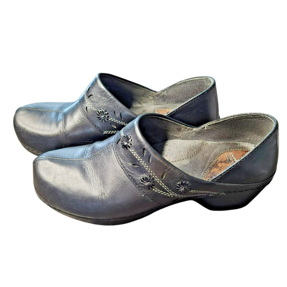 Dansko Women Black Leather Floral Embroidered Clogs 40 9821020200 - Picture 3 of 8